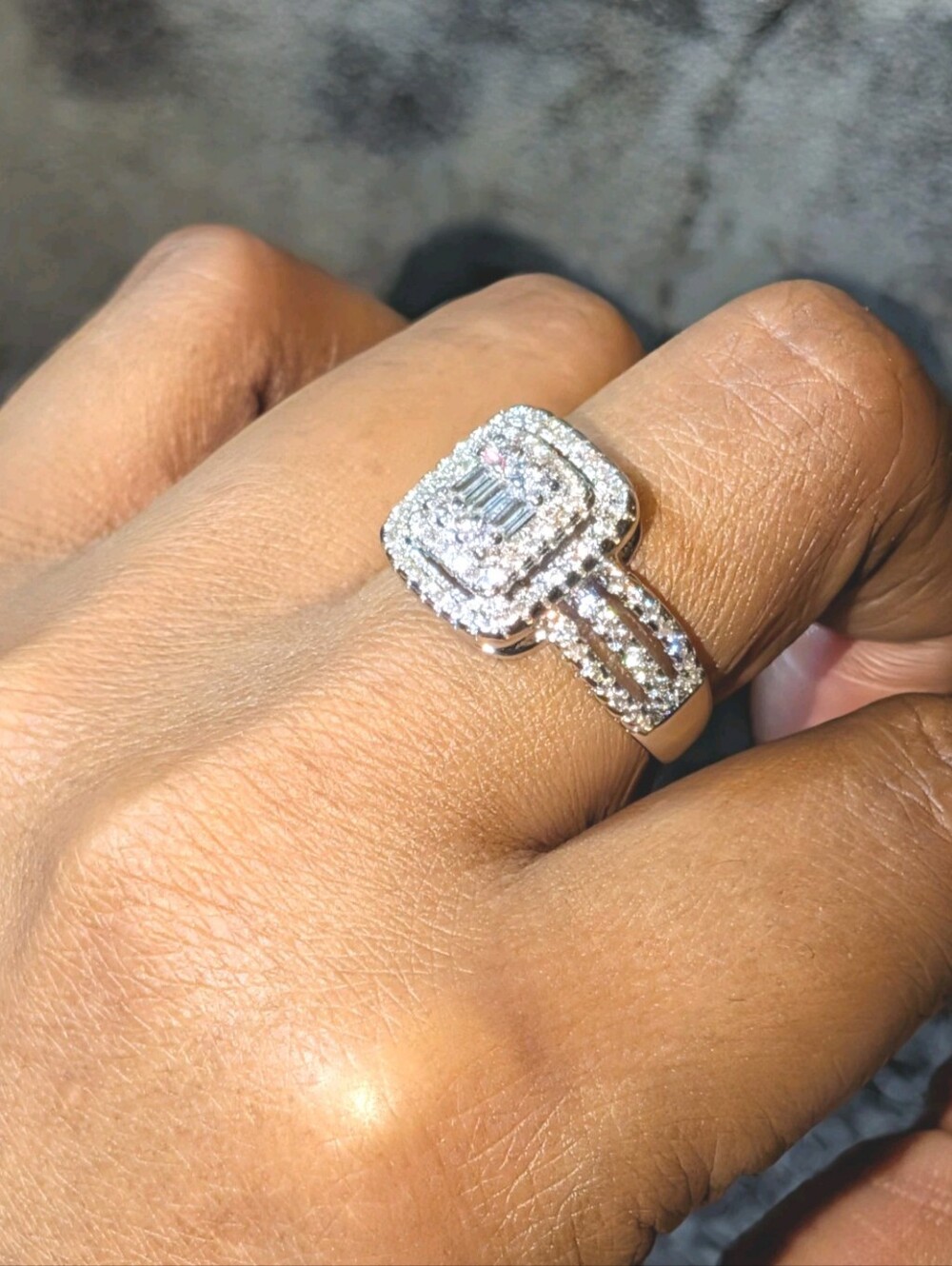 4 Ct Baguette Cut Diamond Halo Lab-Created Engagement Ring 14K White Gold Plated
